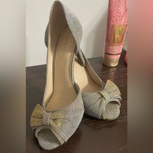 Kelly & Katie Silver Glitter Heels with Bow